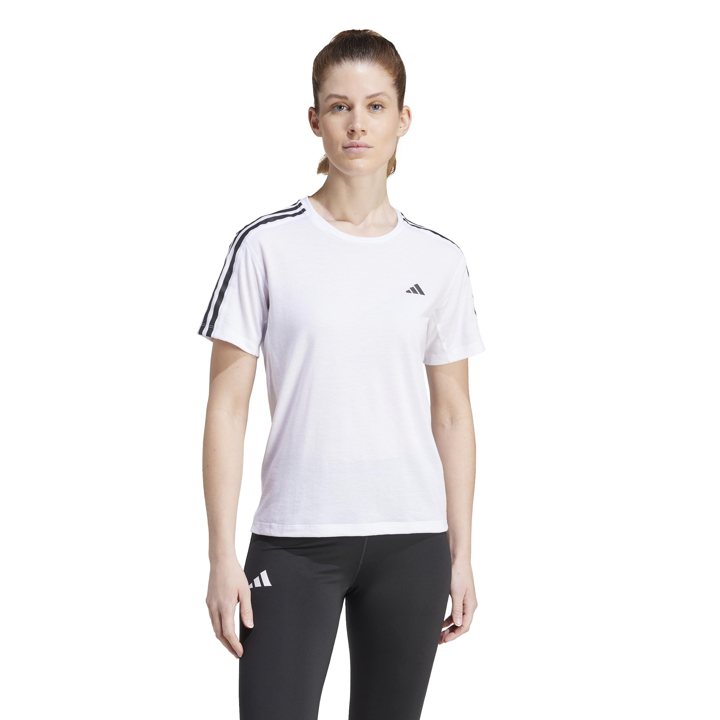 Adidas Women Polyester Striped Regular Fit T-Shirt in neutral