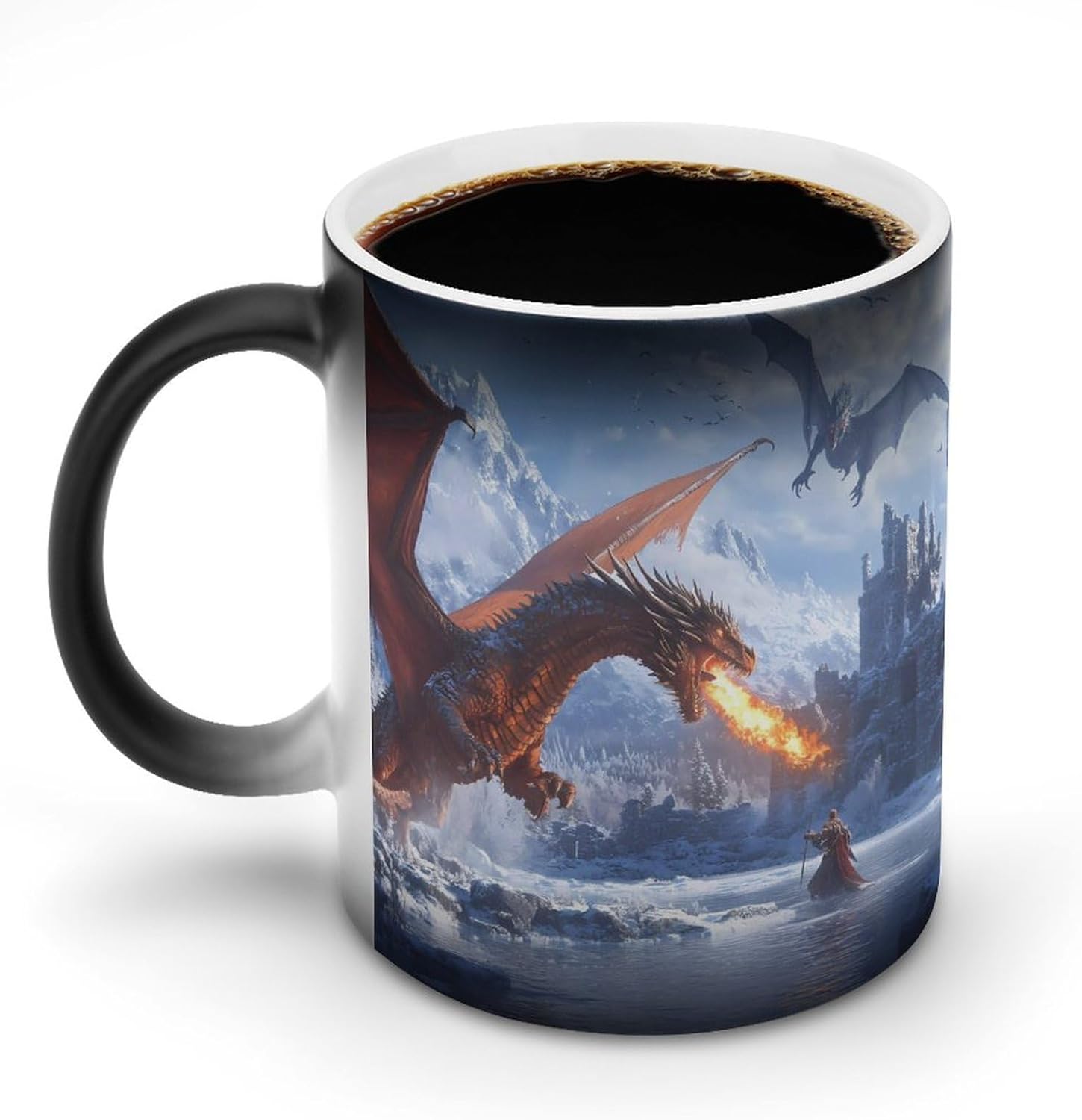 Ice-Covered Knights Dragon Breathing Fire Color Changing Mug Heated Ceramic Cup Heat Sensitive Coffee Mug Fun Gift
