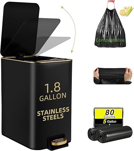 Miniatura 68 de Cubo de basura pequeño para baño con tapa de cierre suave, cubo de basura de acero inoxidable de 10 litros/2.6 galones con cubo interior extraíble