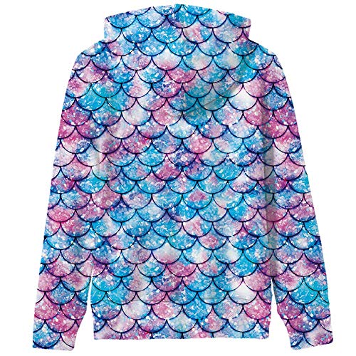 Uideazone Mermaid Hoodies For Girls Pullover Sweatshirt Winter Long Sleeve Hooded Sweatshirt Outwear With Front Pocket 9-12 Years #TOP1