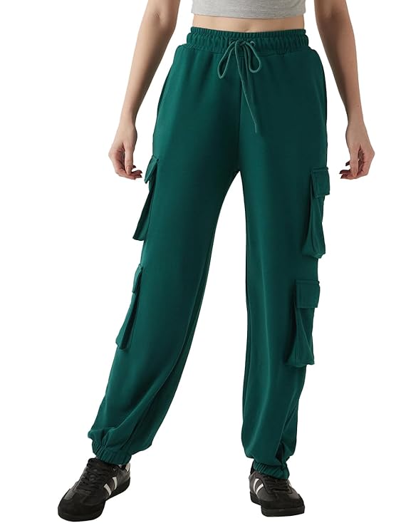 Bewakoof Women High Rise Air 1.0 Solid Super Loose Fit Terry Cargo Joggers