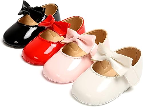 Miniatura 6 de Zapatos planos Mary Jane para bebés y niñas con lazo y flores, vestido de princesa, para boda, zapatos de ballet antideslizantes para niños pequeños