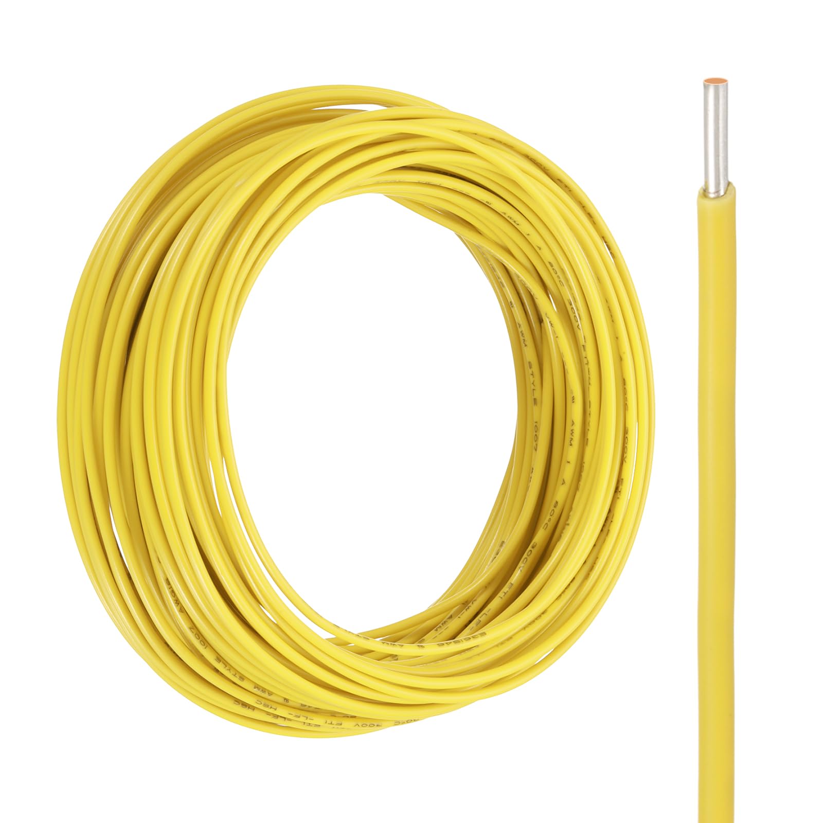 sourcing map UL1007 Solid Core Wire, 20 Gauge 50FT 300V 20 AWG Electrical Wire Tinned Copper PVC 80 Degree High Temp Internal Wiring for Fixed Installations, Appliances, Yellow