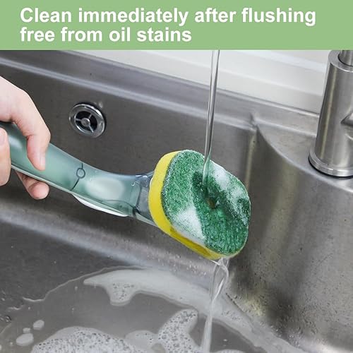 Miniatura 6 de CQT Juego de almacenamiento de cepillos para platos dispensadores de jabón, limpiador de platos con asa, cepillo de lavado de cocina para limpieza