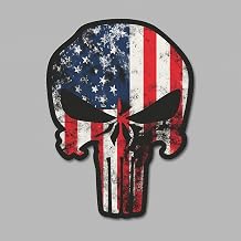 Distressed American Flag Skull Decal - Vintage Style USA Flag Graphic Sticker for Trucks and Cars - All-Weather Vinyl Patriotic
