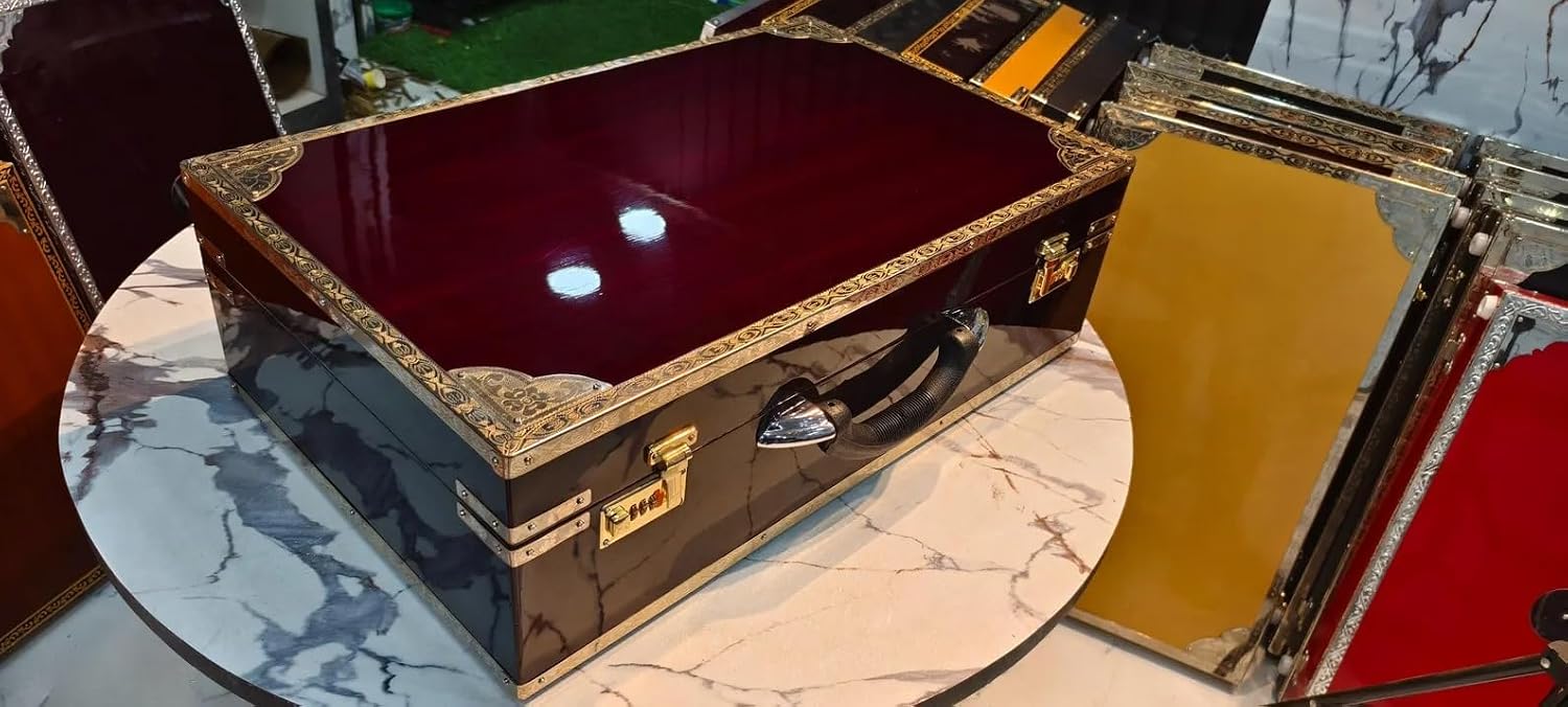 NamasteHimalayas Premium 3-Reed, 9-Scale Changer Professional Harmonium – Mahogany Glossy Finish with Stunning Brass Decoration Touch