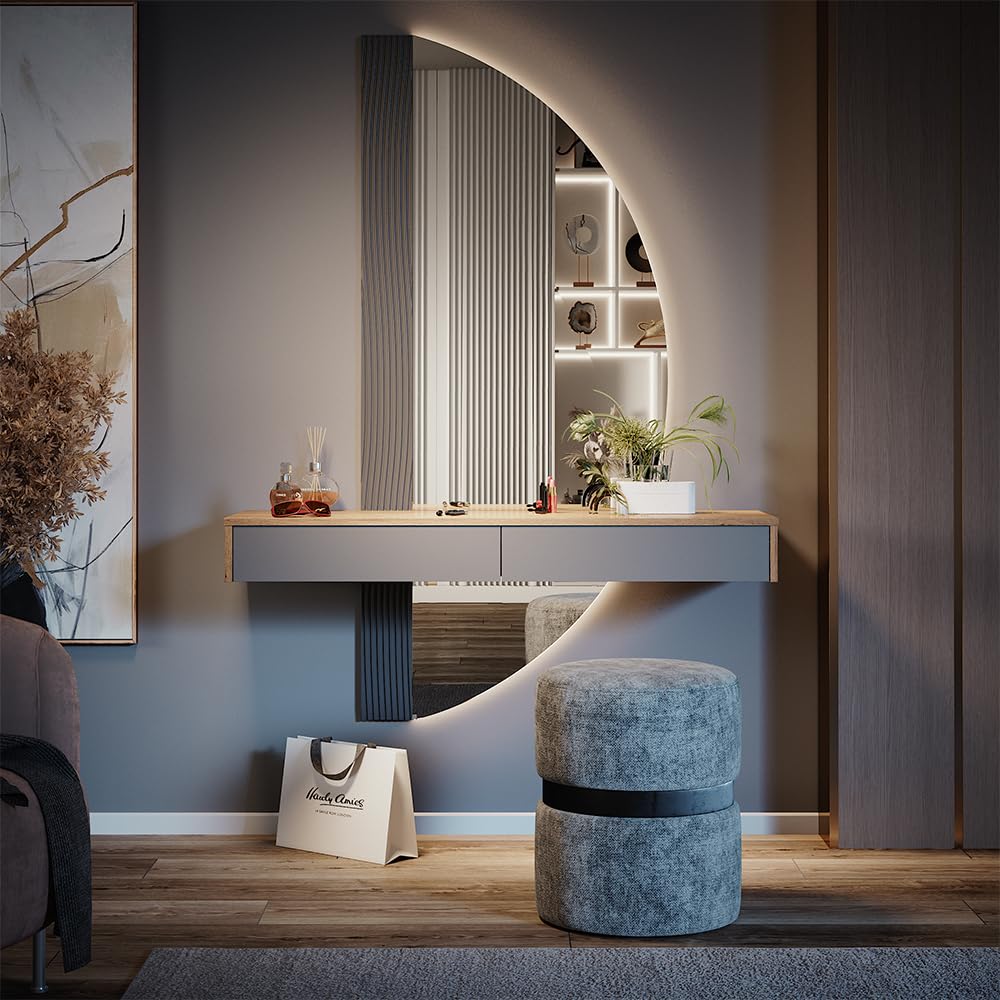 Vicco Tocador Melisa, Gris, 120 cm con 2 cajones, Altura Flexible, Ajustable Perfectamente a Necesidades Individuales