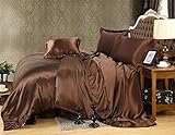 AVINYA Divine Pure Mulberry Silk 16 Momme Duvet Cover Set - 3 Piece Set - King Brown Solid - 100% Mulberry Silk Duvet Set with Zipper & Corner Ties, OekoTex Certified