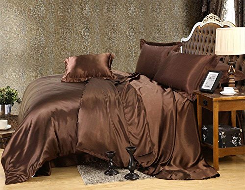 AVINYA Divine Pure Mulberry Silk 16 Momme Duvet Cover Set - 3 Piece Set - King Brown Solid - 100% Mulberry Silk Duvet Set with Zipper & Corner Ties, OekoTex Certified