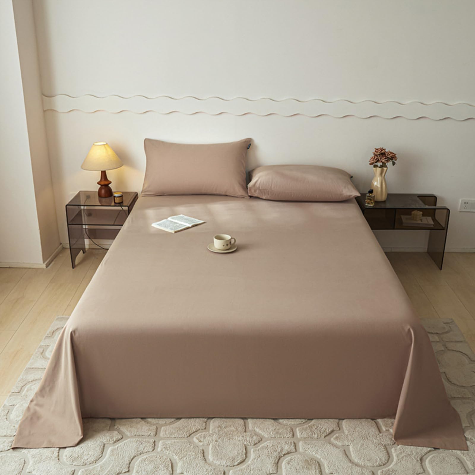 Bettlaken ohne Gummizug 240 x 270 cm mit Kissenbezug weiches und pflegeleichtes Betttuch Baumwolle für Hotels und Pflegeeinrichtungen braun