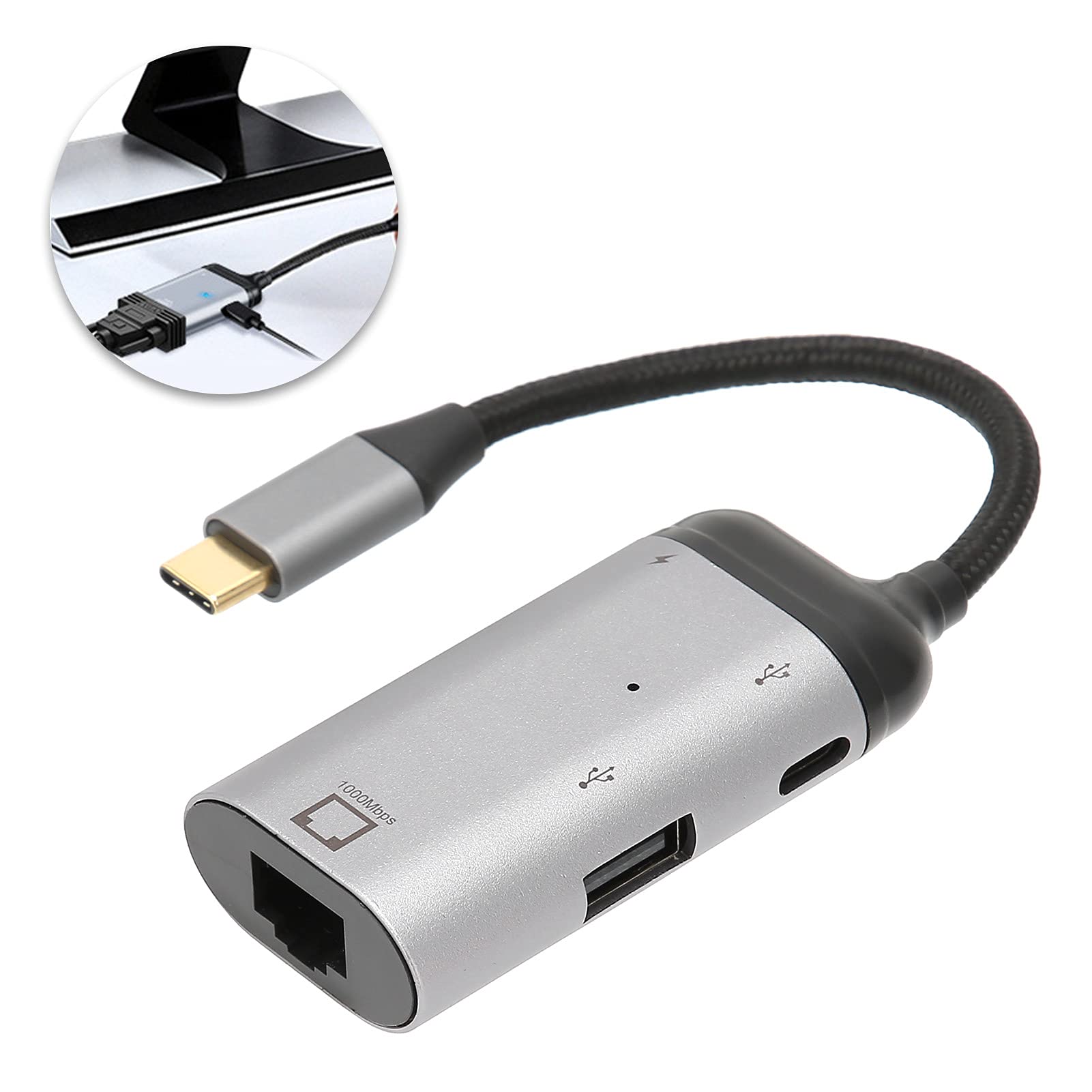Adattatore da USB C a Ethernet, Adattatore di Rete LAN da Tipo C a RJ45/65W PD/tipo-C/ USB2.0 Gigabit Ethernet 10/100/1000Mbps, per Pro Air 2019/2018/2017, Ecc.