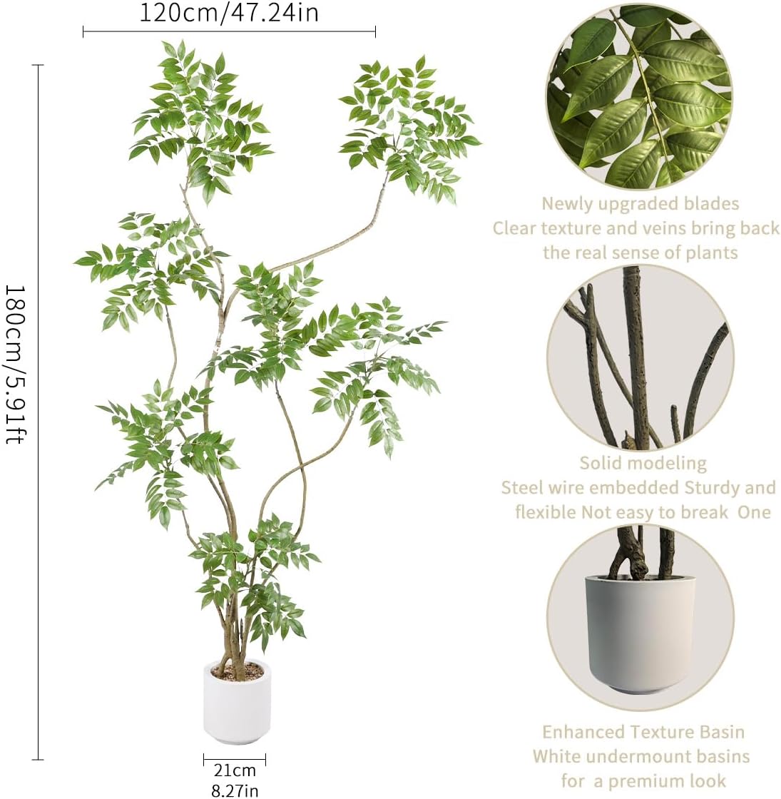 Artificial Sumac Tree,6ft(1pack) Tall Fake Plants Artificial Mahonia fortunei Plants for Indoor, Fake Trees for Office Home Living Room Floor Patio Greening Porch Decor - Image 2