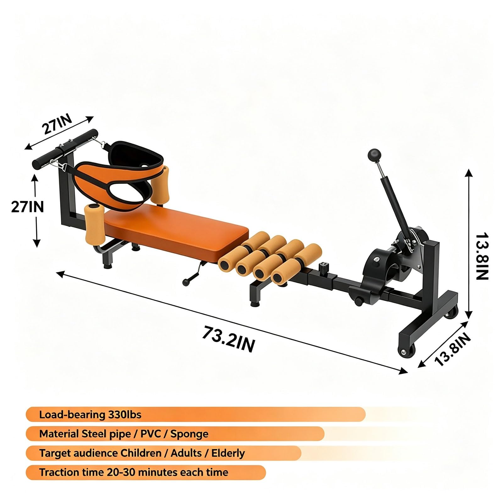 Back Extension Traction Inversion Table with Cervical Traction