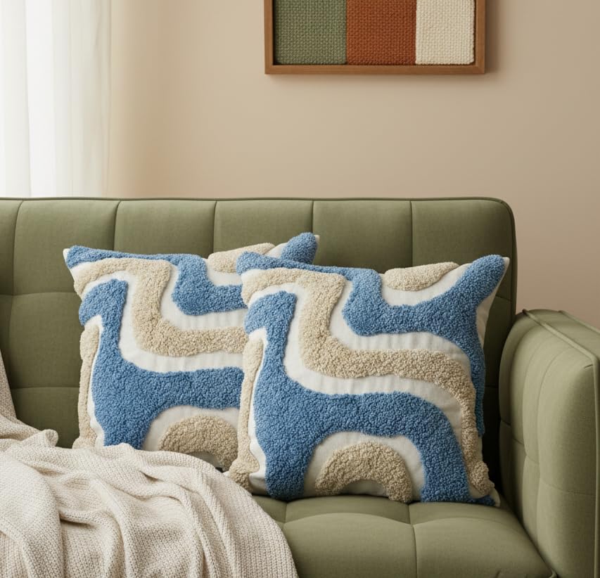Image of Furnistitchs Premium Decorative Throw Cushion Pillow Cover Boho Home Decor - Living Room Bedroom Couch Sofa Cushion Covers 16 inch x 16 inch (1, Yellow Waves)