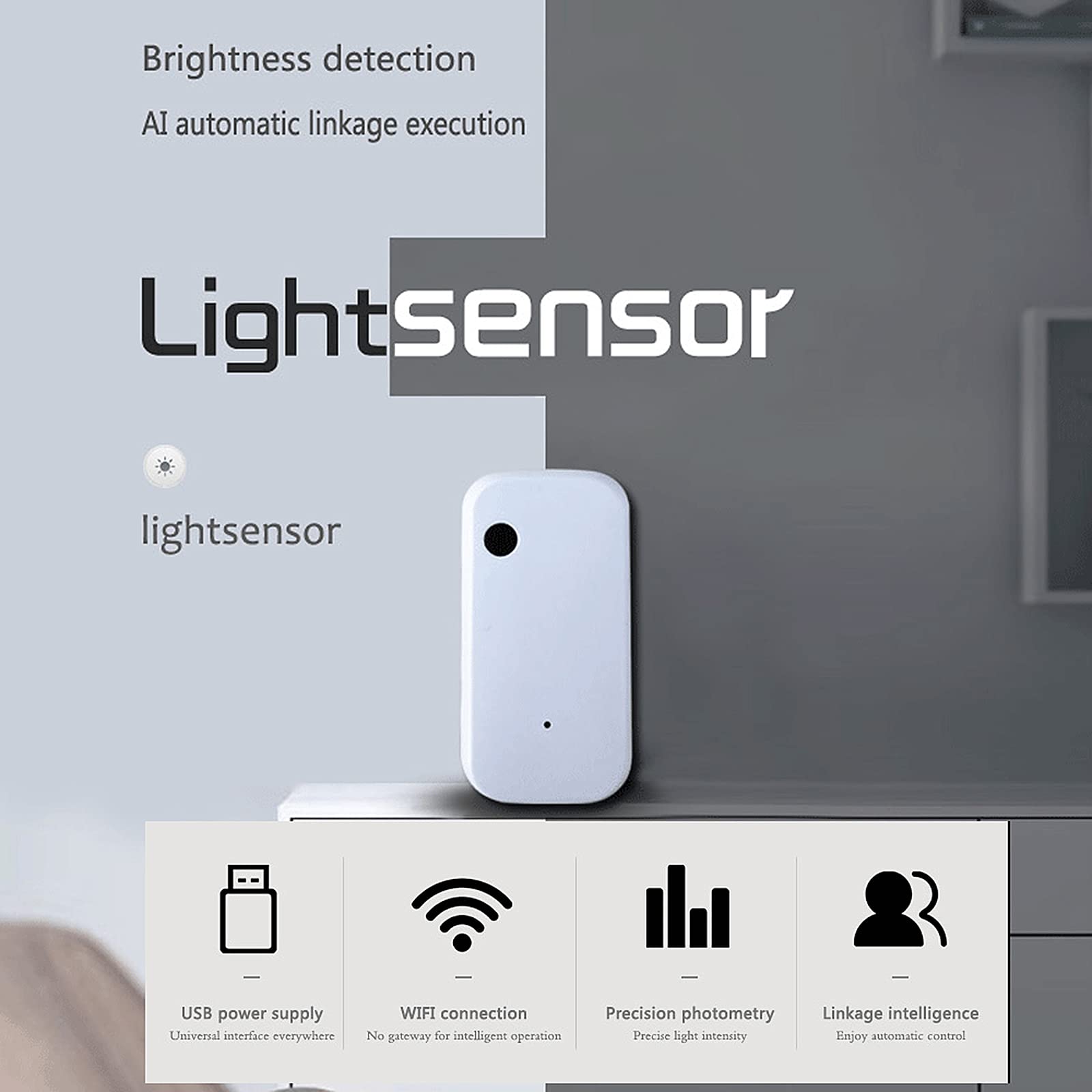 Sensor de luz Trabajar con Smart Life App Linkage Intelligence Sensor de iluminación Accionado por TuYa