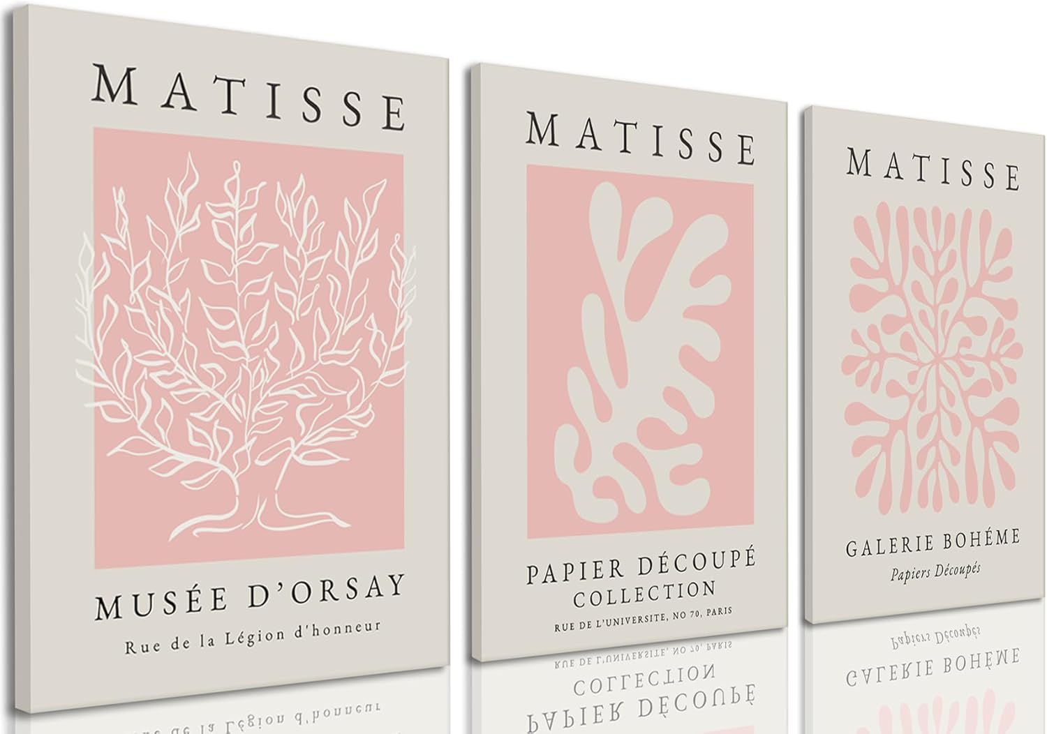 Pink Matisse Wall Art Set of 3, Abstract Matisse Wall Decor, Light Pink Canvas Painting Prints Minimalist Modern Aesthetic Posters Pictures for Living Room Bedroom Bathroom16x24 in Framed