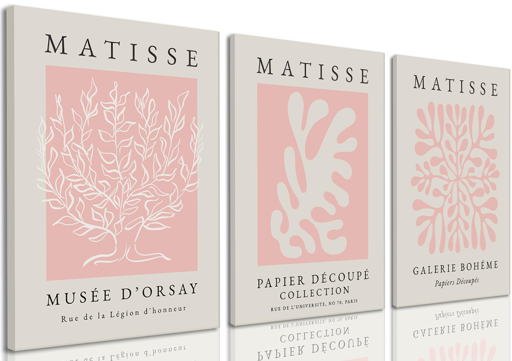 Pink Matisse Wall Art Set of 3, Abstract Matisse Wall Decor, Light Pink Canvas Painting Prints, Blush Pink Posters, Minimalist Modern Aesthetic Pictures for Living Room Bedroom Bathroom12x16in Framed