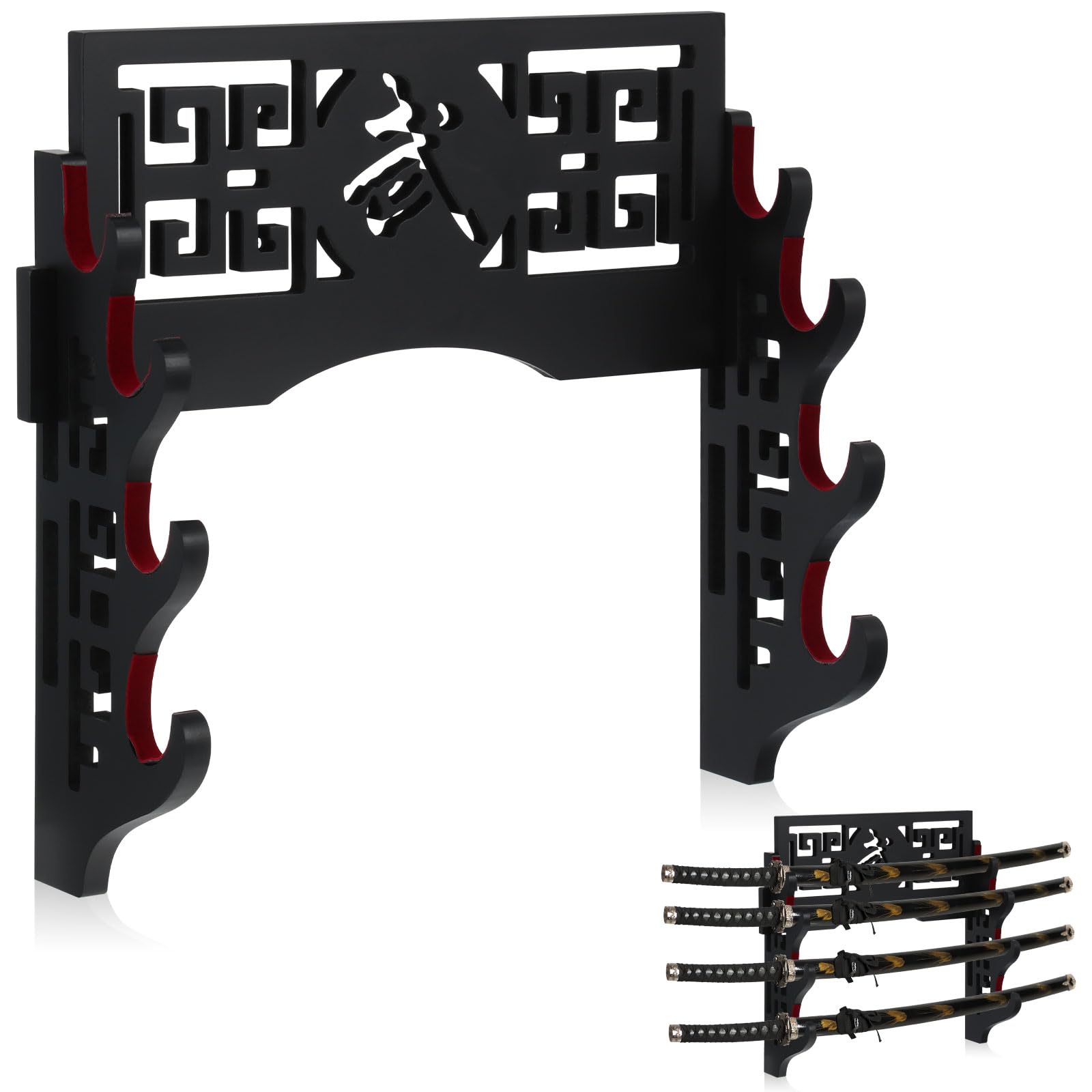 Barydat Katana Stand Sword Holder Wall Mount Katana Display Samurai Sword Rack Hanger Japanese Wakizashi Samurai Hobby Collection for Chiristmas Gifts(4 Tier)