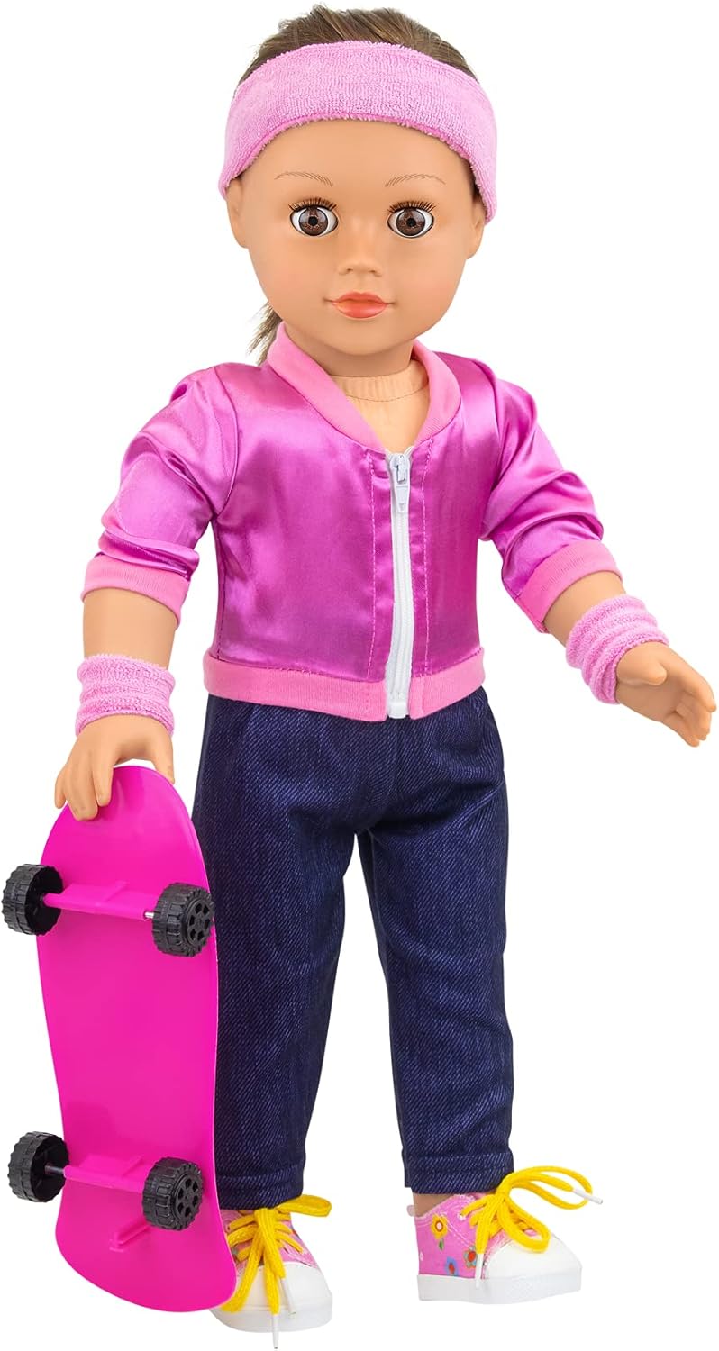 Ecore Fun 10 Pcs American 18 Inch Girl Doll Accessories Included Skateboard Sport Bag Doll Clothes Shoes Sunglasses Hairband Wrist Guard Stickers Fit for 18 Inch Girl Doll : Toys & Games