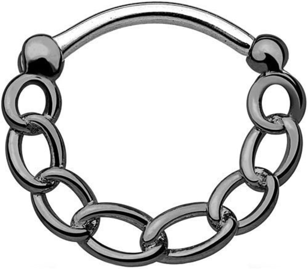Chain Round Septum Clicker Hematite over 316L Surgical Steel
