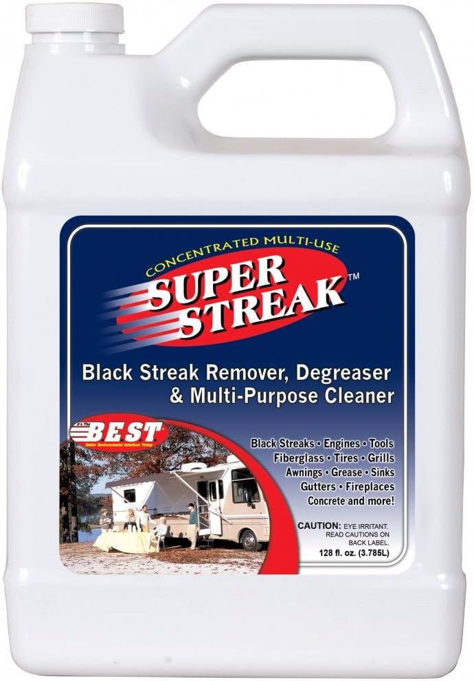 B.E.S.T. 65128 Super Streak – Multi-Surface Degreaser for RVs, Boats & Vehicles – Removes Black Streaks, Grime & Dirt – 128 oz.