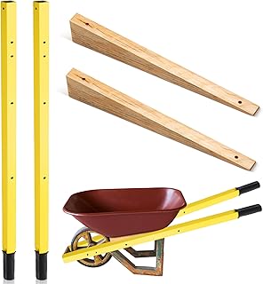 WILLBOND Wheel Barrow Handles Metal Replacement 60'' Wheelbarrow Handles Kit with 2 Wheelbarrow Wedge Yellow Heavy Duty and Pre Drilled Holes, Easy Install