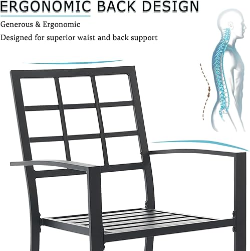 Miniatura 3 de Juego de 2 sillas de metal para patio, resistentes y apilables de 300 libras para todo tipo de clima, reposabrazos ergonómicos, cero mantenimiento