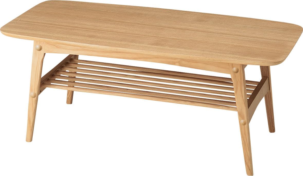 AZUMAYA Natural Ash Wood Coffee Center Table HOT-534NA with Under Rack Storage KD Furniture