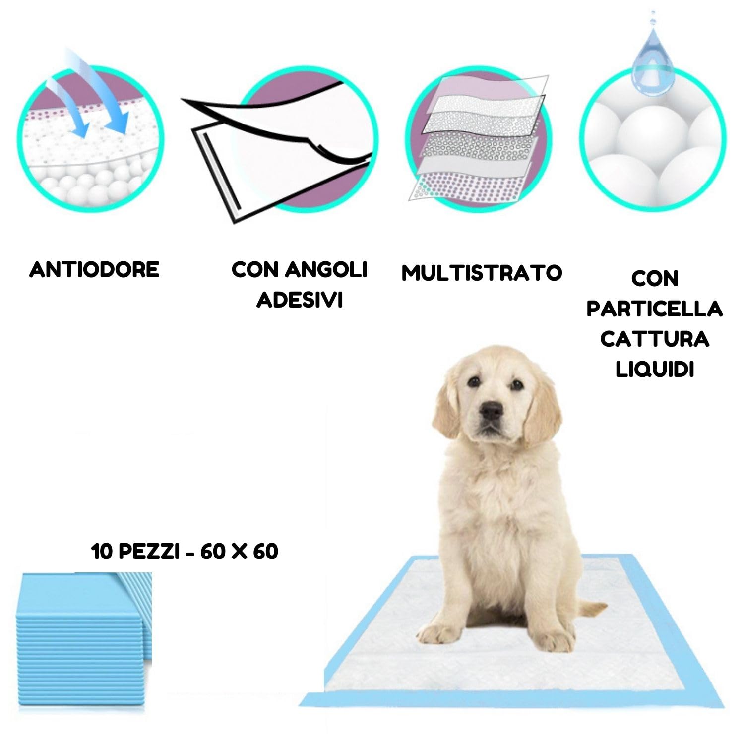 Tappetini Igienici Assorbenti Per Cani E Cuccioli, Tappetini Igienici Per Cani 60x60, Gatti Ed Animali, Super Assorbenti, Tappetini Igenici Traverise E Traverse (24 Pacchi (240 Pezzi))