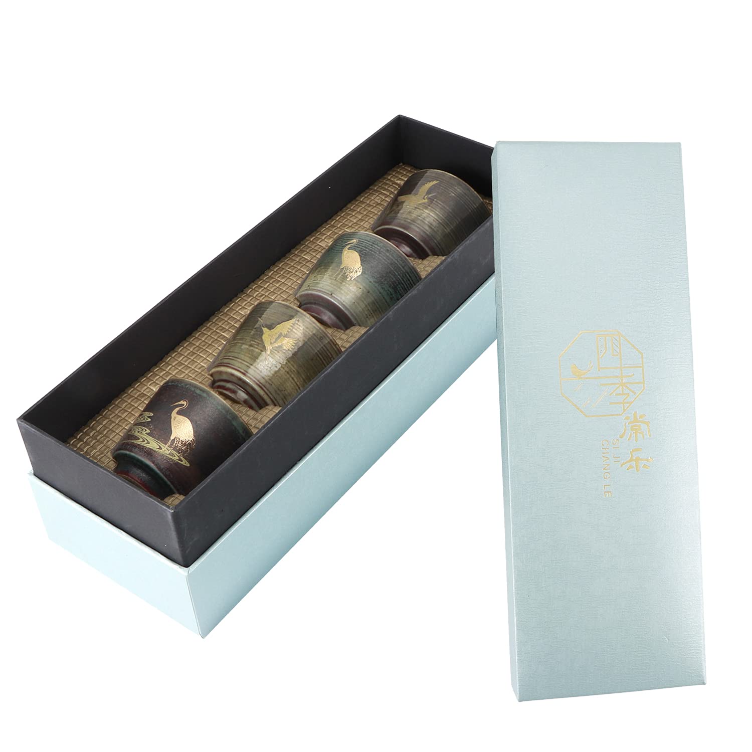 Tissting 4 Piezas Tazas de Té de Cerámica, Set de Kungfu Drinkware, Tazas de Caja de Regalo, Ideal para Sake, Regalos de Té, Accesorios de Cerámica de Alta Calidad(#2)