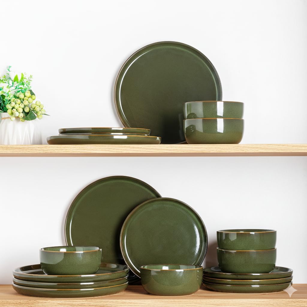 AmorArc Stoneware Dinnerware Sets,Round Reactive Glaze Plates and Bowls Set,Highly Scratch Resistant | Dishwasher & Microwave Safe Dishes Set,Service for 8 (24pc)