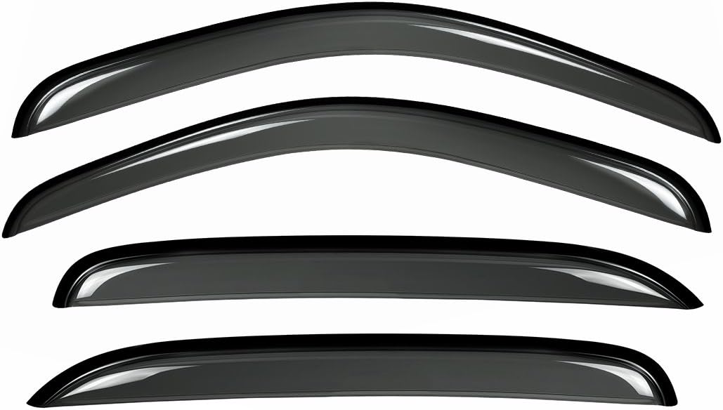4Pcs Window Visors Rain Guards Compatible with 2007-2013 Chevy Silverado GMC Sierra Crew Cab, 07-13 Suburban Yukon XL Avalanche, Outside Mount Out-Channel Window Deflectors, Dark Smoke