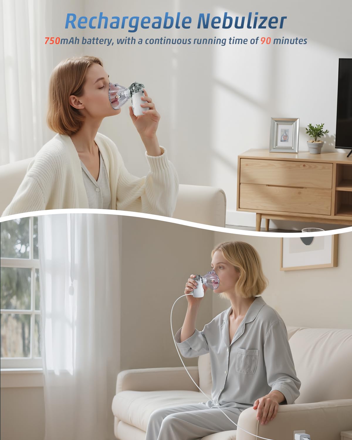 Aerosol Portatile Silenzioso Ultrasuoni Ricaricabile 5 Velocità di Atomizzazione per Adulti e bambini Macchina Aerosol per Viaggio con Atomizzatore Sostituibile (Grigio)