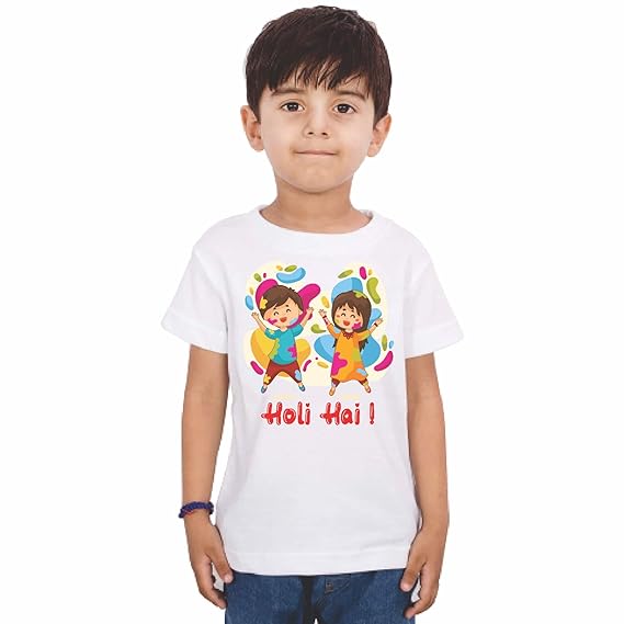 GIFTkarde Holi T-Shirt for Kids Colorful Designs || New Born Baby || 0 to 14 Years || Soft Polyester Fabric (34, Holi Hai Design)