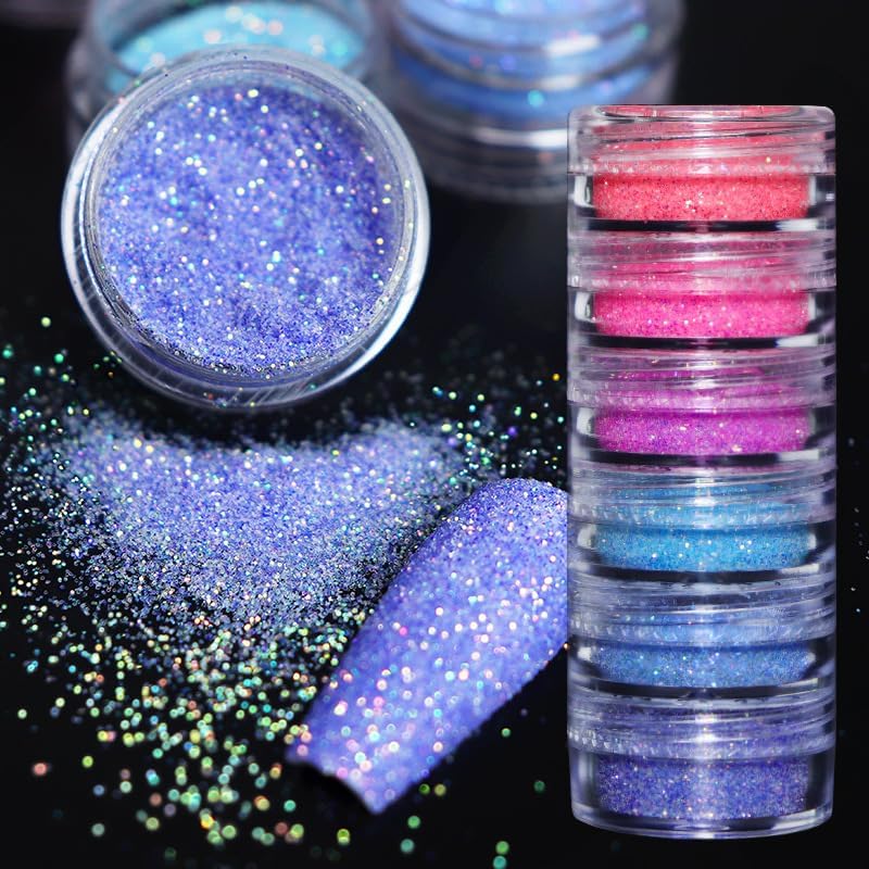 Miniatura 6 de Arte de uñas de neón de arena de azúcar rosa, efecto brillante, copos de caramelo, brillantina, pigmento, polvo, esmalte de gel, accesorios de