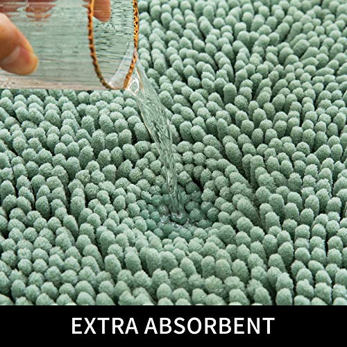 Miulee Bathroom Rugs And Mats Set, 2 Pieces Non Slip Thick Bath Mats Soft Chenille Bath Rugs Water Absorbent Washable Plush Shaggy Carpet For Bathroom Indoor Entryway,17X24 Inches, Aqua #TOP2