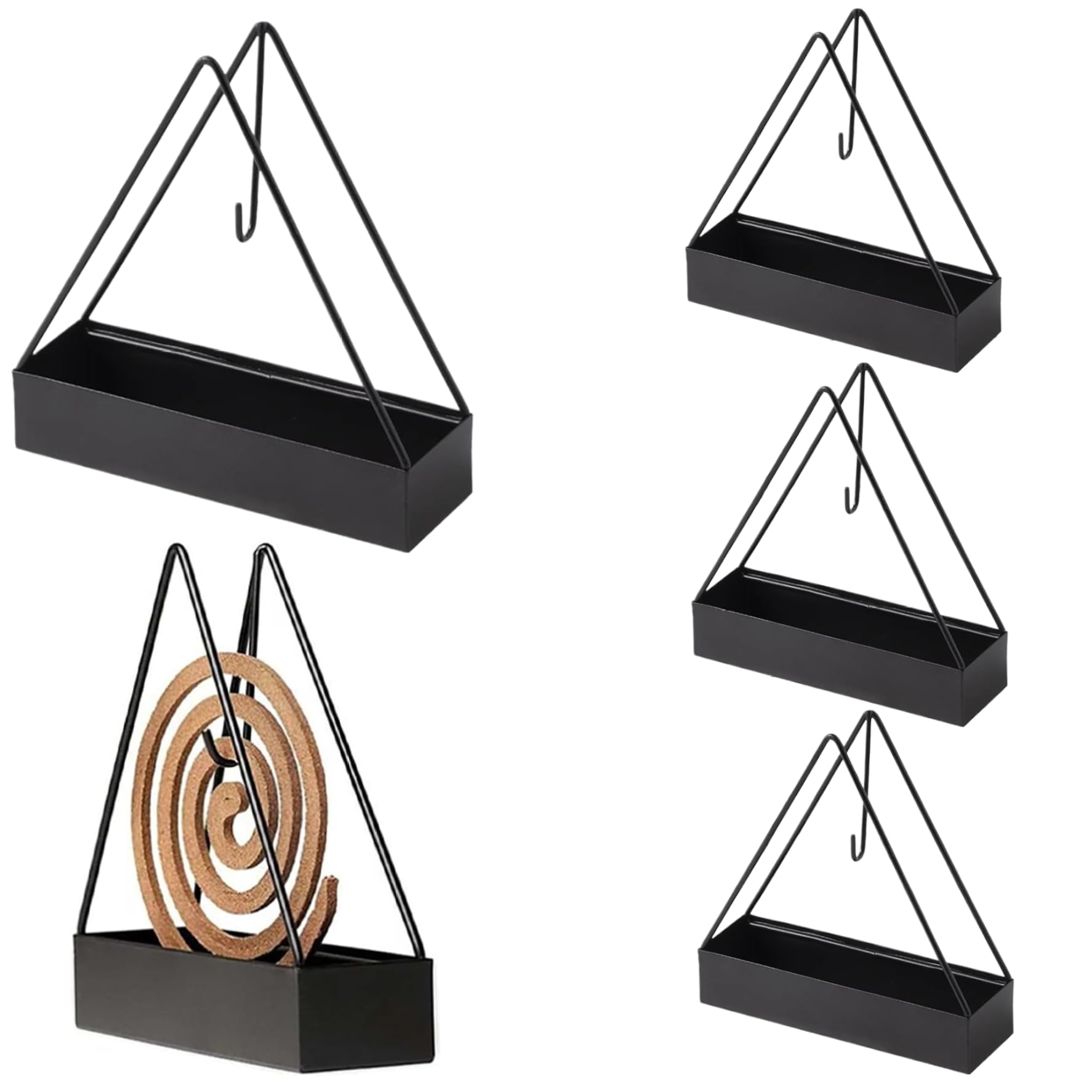 NASSMOSSE 5Pcs Incense Holder For Coil Household Iron Flies Coil Hanging Incense Holder Portable Triangular Burner for Home, Outdoor Camping (Black)