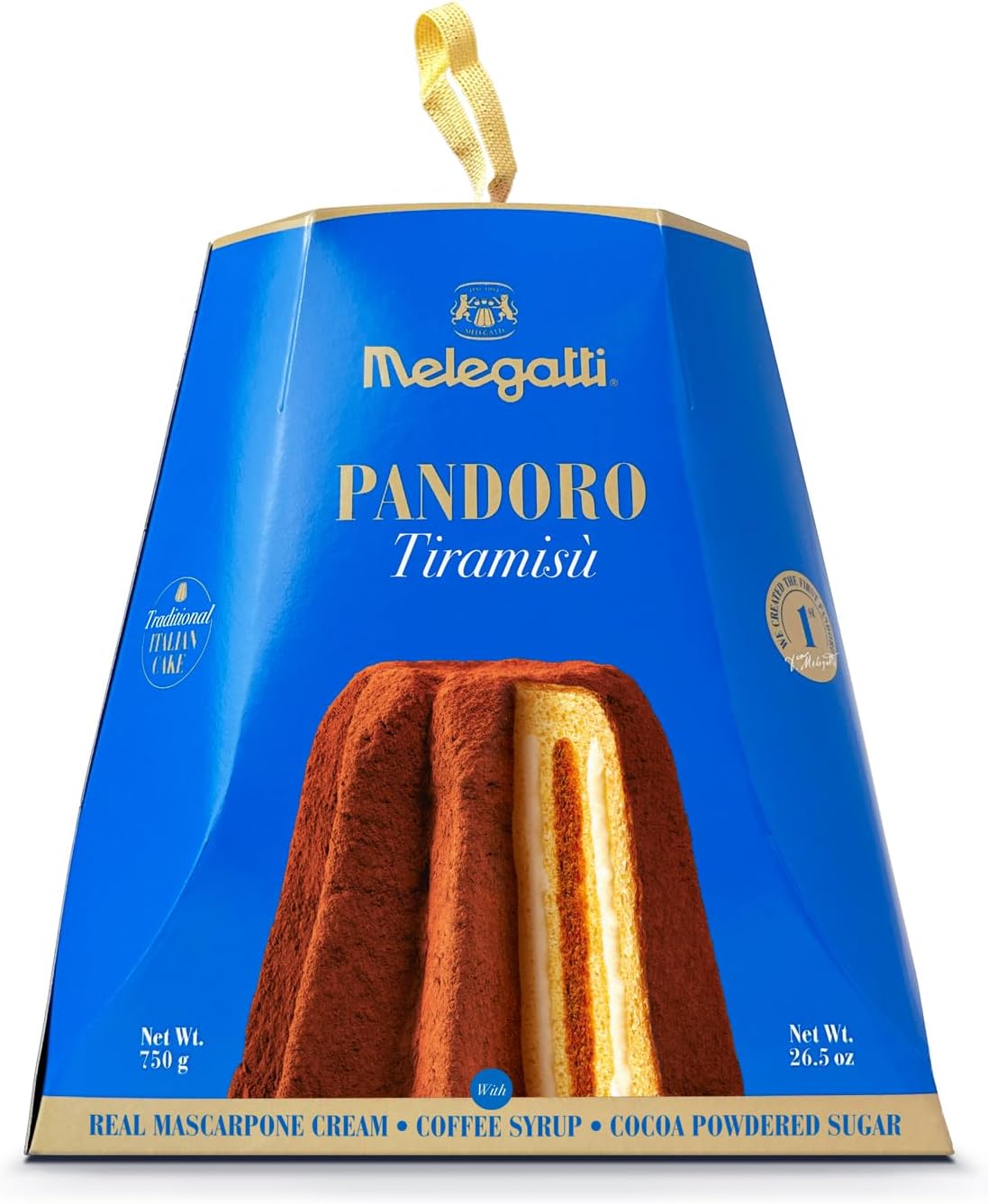 Melegatti Original Pandoro Tiramisù, 750g (26.2oz, 1.65lb), With Real Butter & Natural Mother Yeast, Original Italian Recipe, Holiday Cake, Italian Import (Pack of 1)