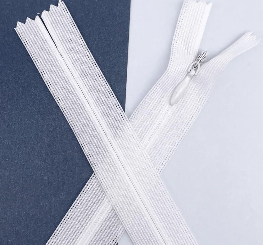 Invisible Nylon Coil Zipper – Hidden Sewing Zipper for Dresses, Skirts, Cushions, and DIY Crafts (White, 60cm)