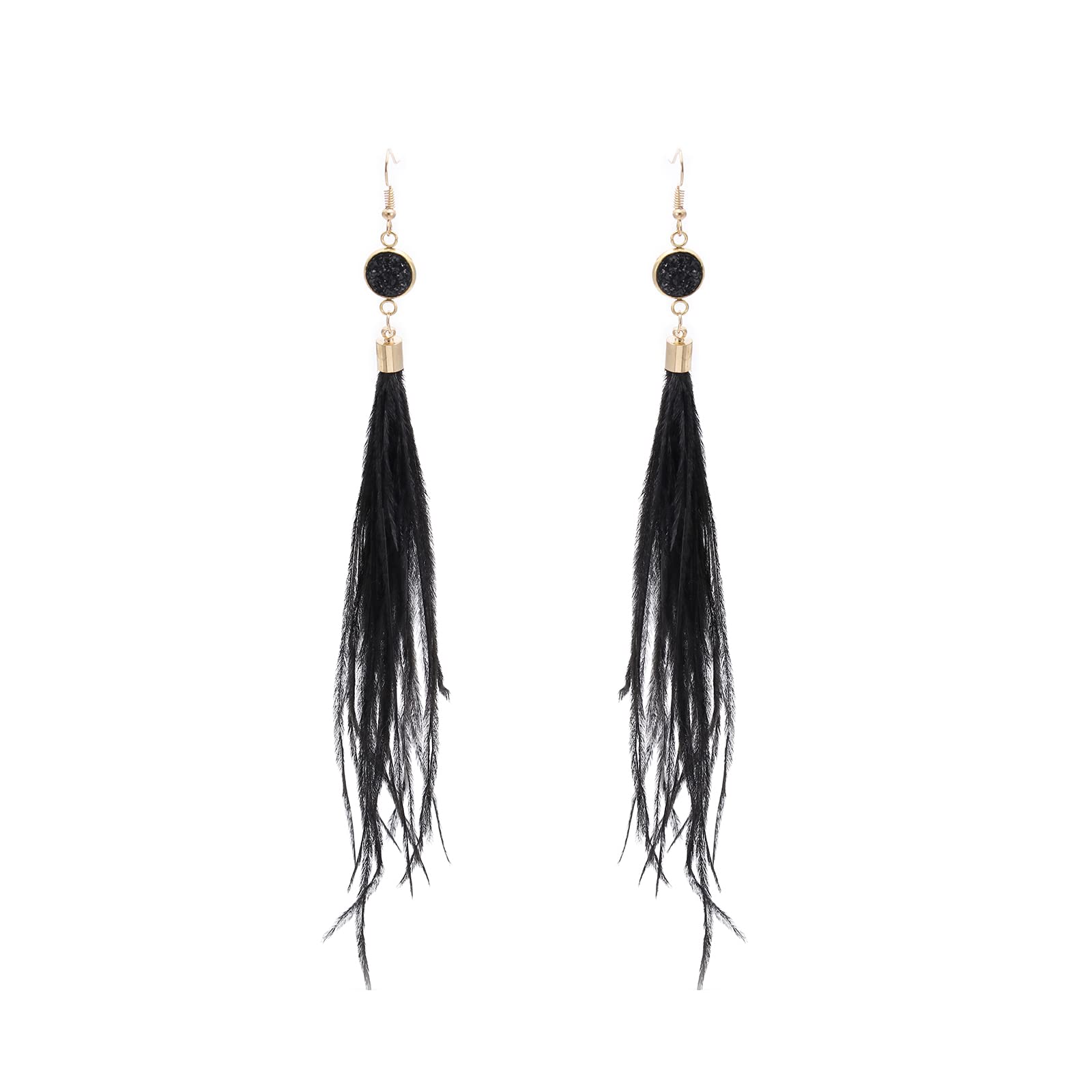 RUOFFETALong Feather Earrings for Women, Bohemian Elegant Delicate Faux Druzy Charms Dangle Earrings