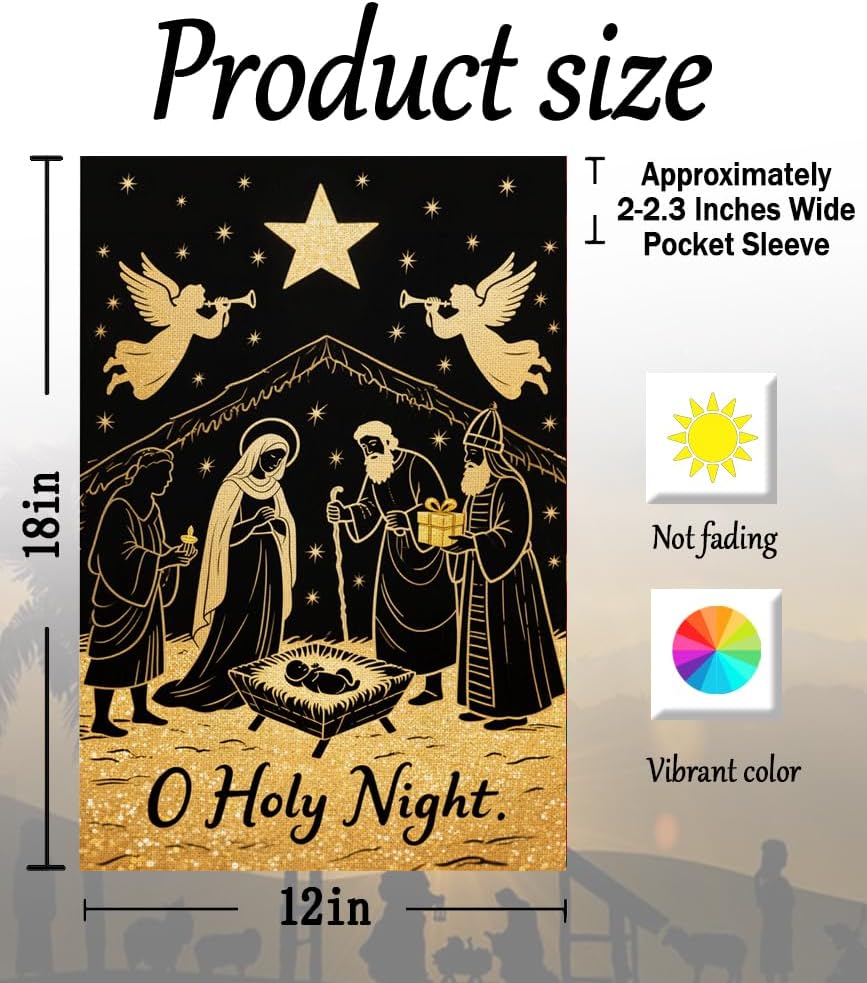 Christmas Nativity Christ O Holy Garden Flag Burlap 12 x 18 Inch Vertical Double Sided Xmas Winter Religious Holiday Farmhouse Yard Decor - Image 2