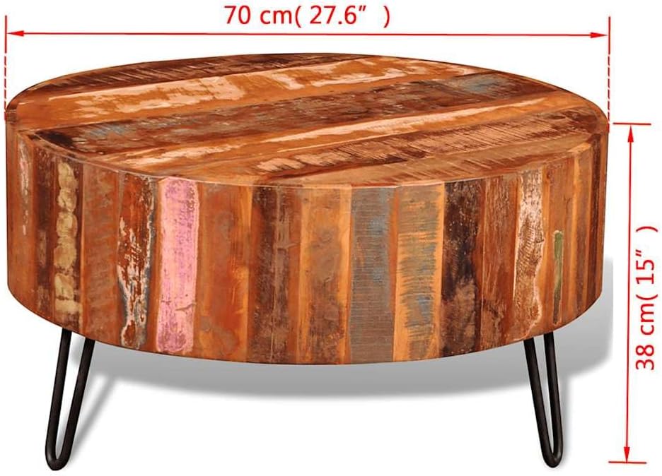 vidaXL Coffee Table Multicolor Reclaimed Solid Wood, Iron 27.6 in Diameter