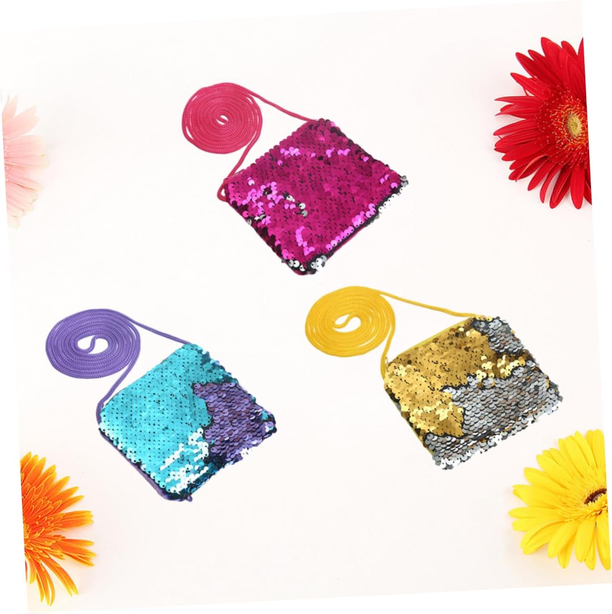 3Pcs Sequins Coin Purse Fashion Square Bag for Small Change Pouch Handbag for Boys Cute Sparkling Design
