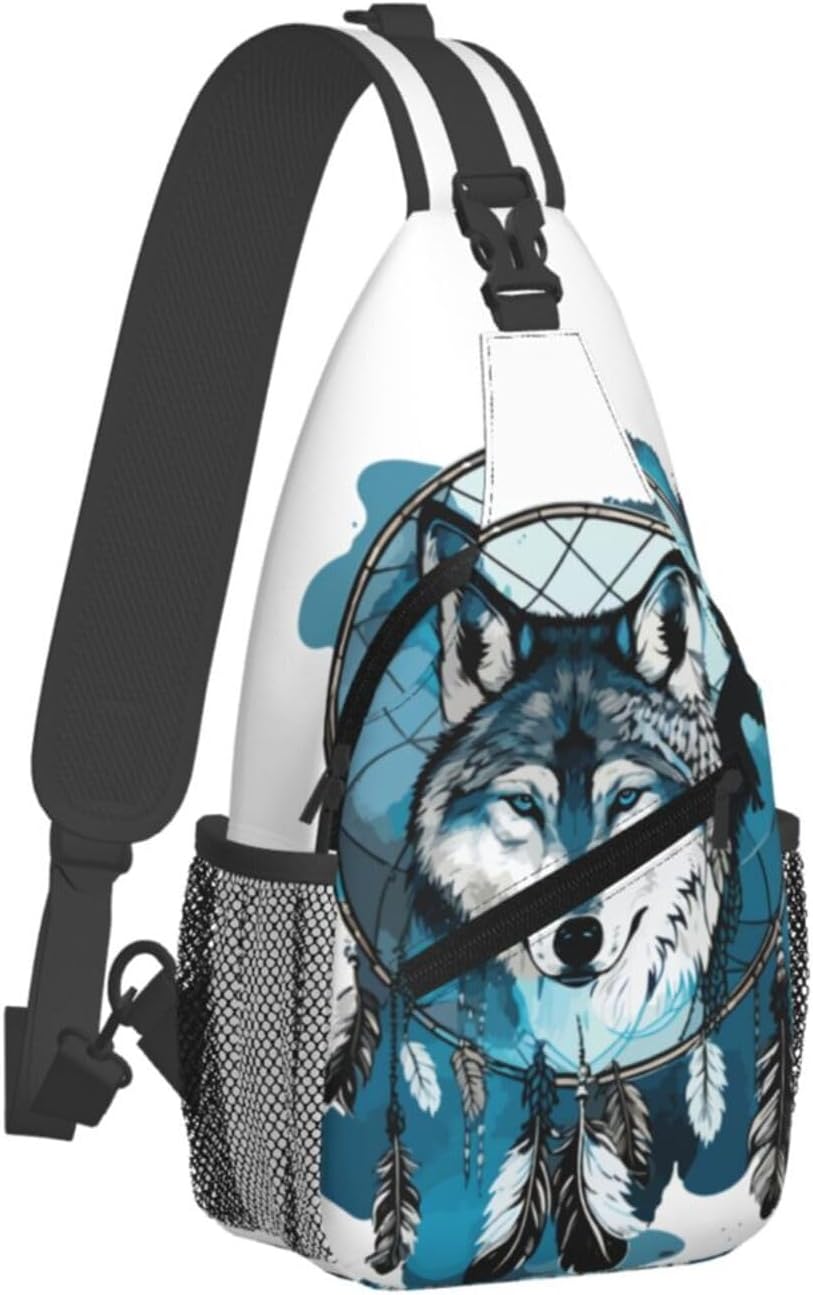 Native Wolf And Deam Catcher Sling Bag For Women Men Fashion Wolf Print Backpack Crossbody Shoulder Bag Sling Backpack Chest Bag Travel Hiking Casual Sport Daypack - Image 2
