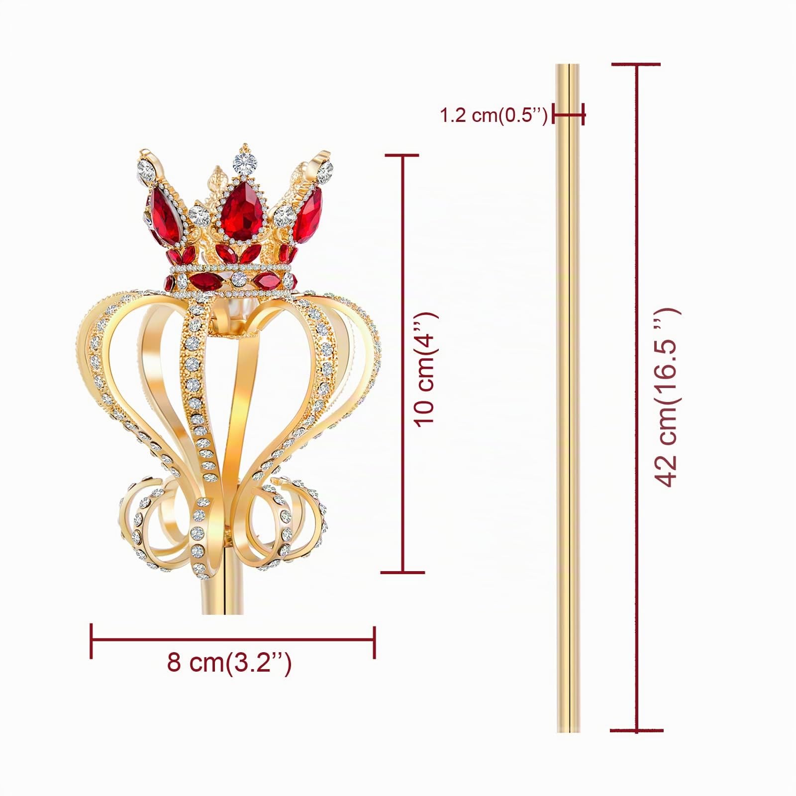 Regina Re Scettro Strass Fata Principessa Bacchetta Giochi di Ruolo Puntelli Accessori per Costumi da Sposa per Feste (19,7 Pollici, 7 Once) (Rosso)