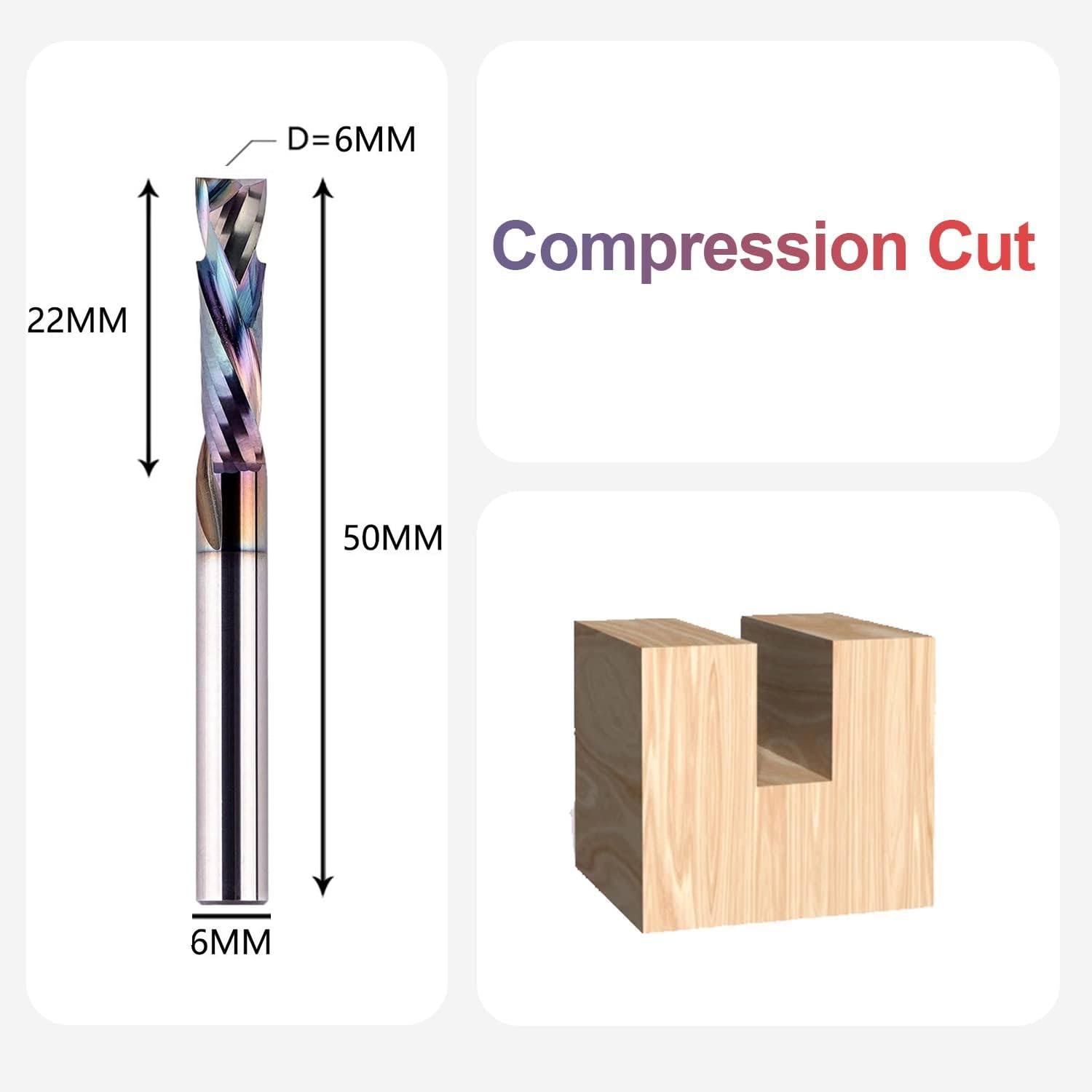SpeTool frez spiralny 6mm trzpień kompresja 22mm długość cięcia ruch w górę i w dół frez VHM z powłoką TAC frez rowkowy frez do frezarki CNC frez do otworów głębokich frez do drewna
