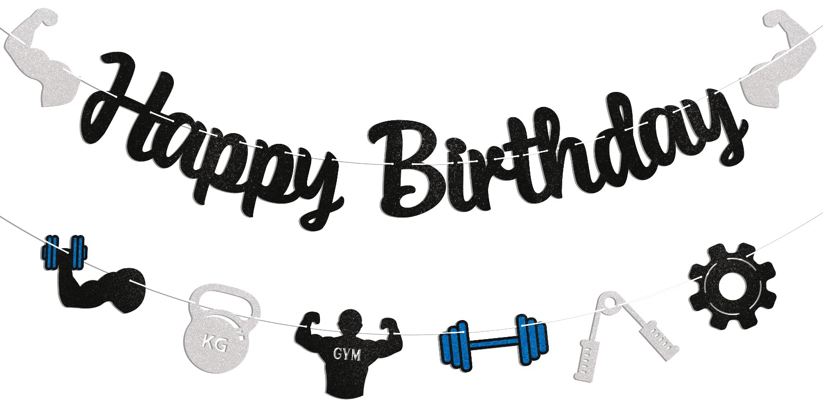 GYM Birthday Party Banner - Sports/Bodybuilding/Weightlifting Happy Birthday Banner, Gym Weight Lifting Cross Fit Fitness Themed Bday Party Supplies