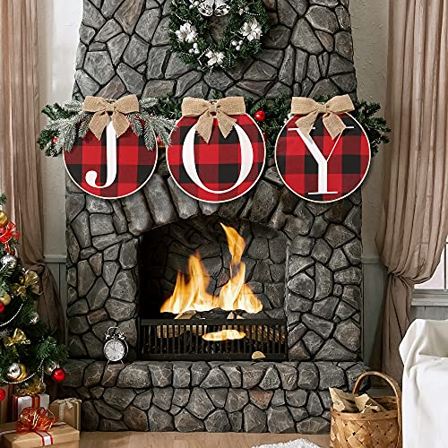 Sggvecsy Joy Sign Front Door Decoration Rustic Burlap Wooden Wreath Buffalo Check Plaid Wreath Christmas Hanging Wreath Xmas Holiday Decorations For Home Window Wall Farmhouse Indoor Outdoor, 3 Pcs #TOP2
