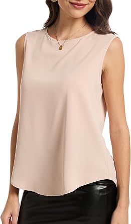 Womens Chiffon Tank Tops Crewneck Sleeveless Blouses Summer Tops Work Shirt