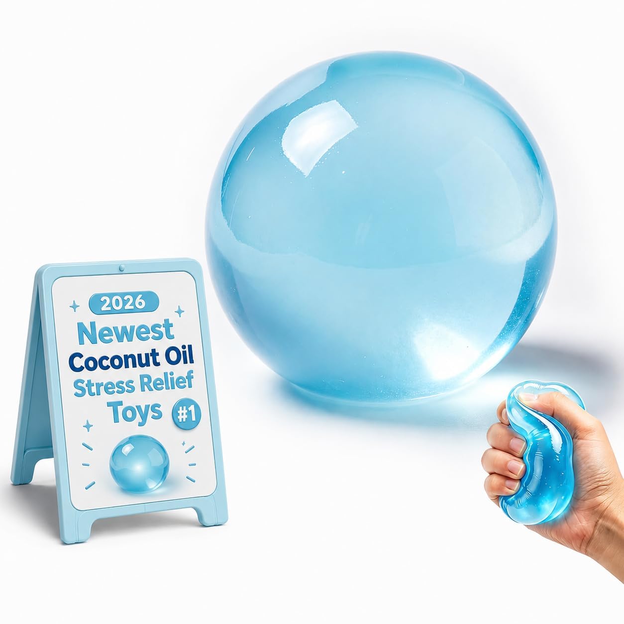 Coconut Oil Squishy, Coconut Oil Stress Relief Ball, Zero Bounce Back Sensory Squeeze, Cute Soft Squishy Stress Relief Desk Party Favor Birthday Gift (Blue)